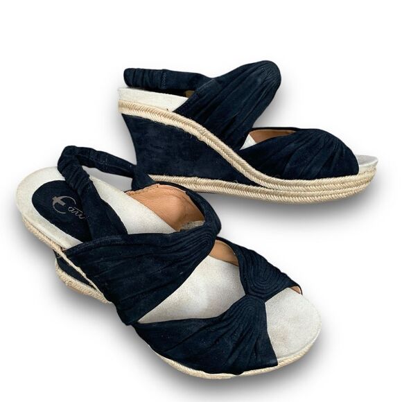 Earthies Javer Slingback Mule Wedge Heels Sandal Genuine Leather 9 Espadrille - Picture 2 of 12